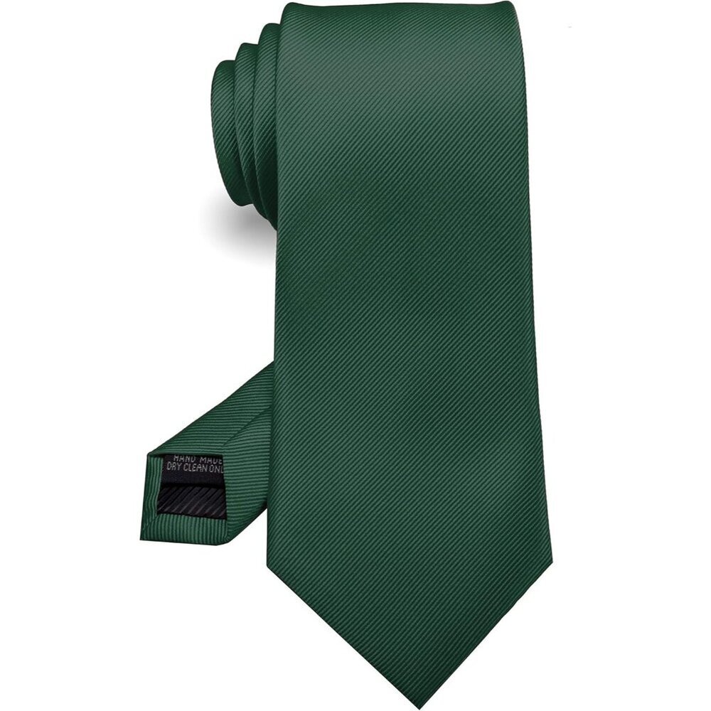 Men's Dark Green Solid Colour Tie Formal Necktie Imported Silk Blend